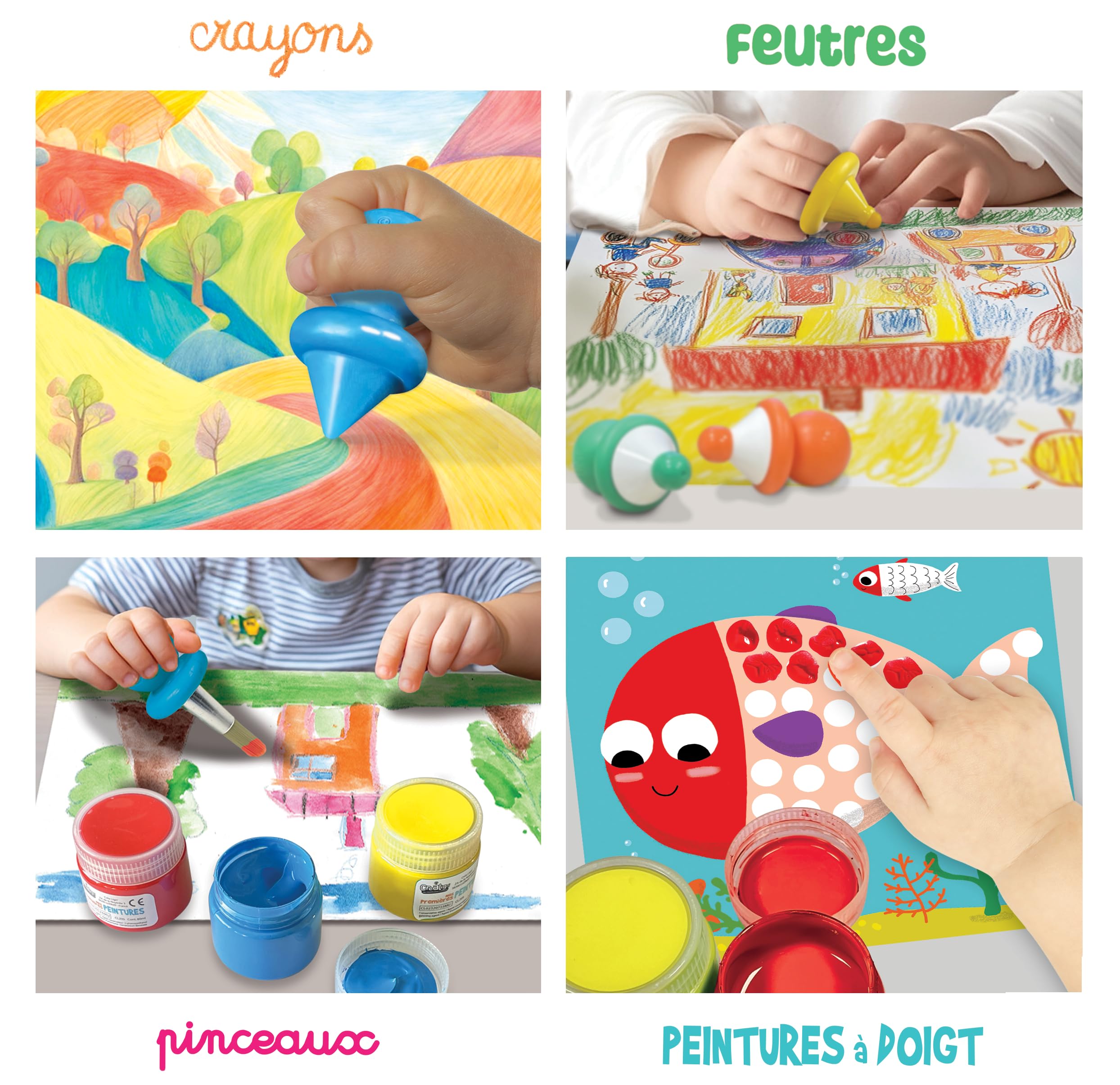 Créa Lign' | My 1 ° Set di Artisti | Kit di Tempo Libero Creativo per Tutti I Piccoli a partire da 12 Mesi | Pennelli, Pennelli, Matite Ergonomiche e Pittura | Attività di Risveglio Artistico e