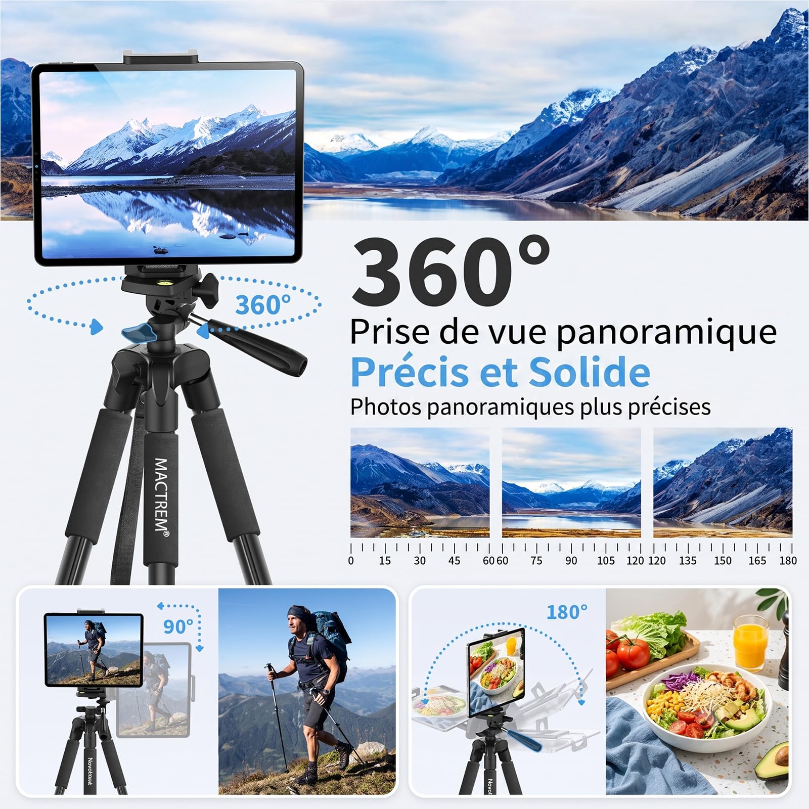 MACTREM 165 cm Trepied Smartphone Alliage Aluminium Léger, Trepied Appareil Photo avec Télécommande sans Fil, Trepied iPhone Sac Transport Inclus, Idéal pour Voyage, Youtube, Selfie, TikTok