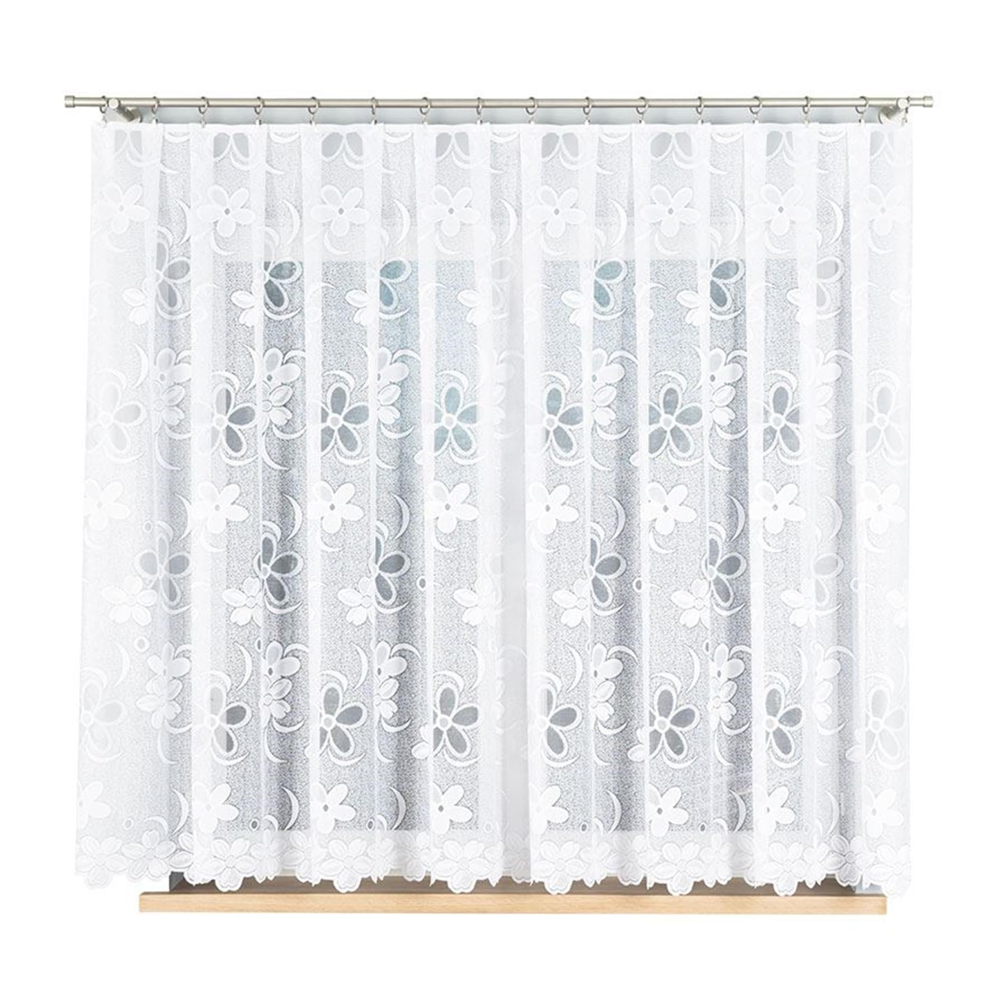 Weiß 500x160 cm (BxH) Atorno Kurz Jacquard Gardinen mit Kräuselband Scheibengardine Wohnzimmer Florales Motiv Küchengardinen Stores Gardinenschals Kurzstores