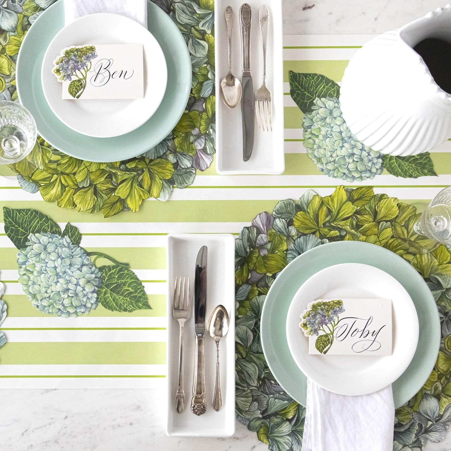 Hydrangea Floral Round Paper Placemats - Disposable Placemats for Dining Table for Spring Summer Season - 12 Sheets Per Pad American Made