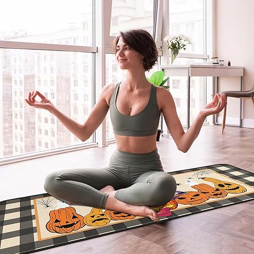 Miniatura 4 de Juego de 2 alfombras de cocina con calabaza de Halloween, lavables, antideslizantes, para decoración de cocina del hogar, fregadero, oficina,