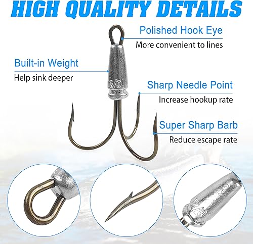 Miniatura 4 de Ganchos de enganche para enganchar ganchos agudos pesados, 4 ganchos de pesca con peso grandes para peces agudos para pesca de cebo, trucha, lubina,