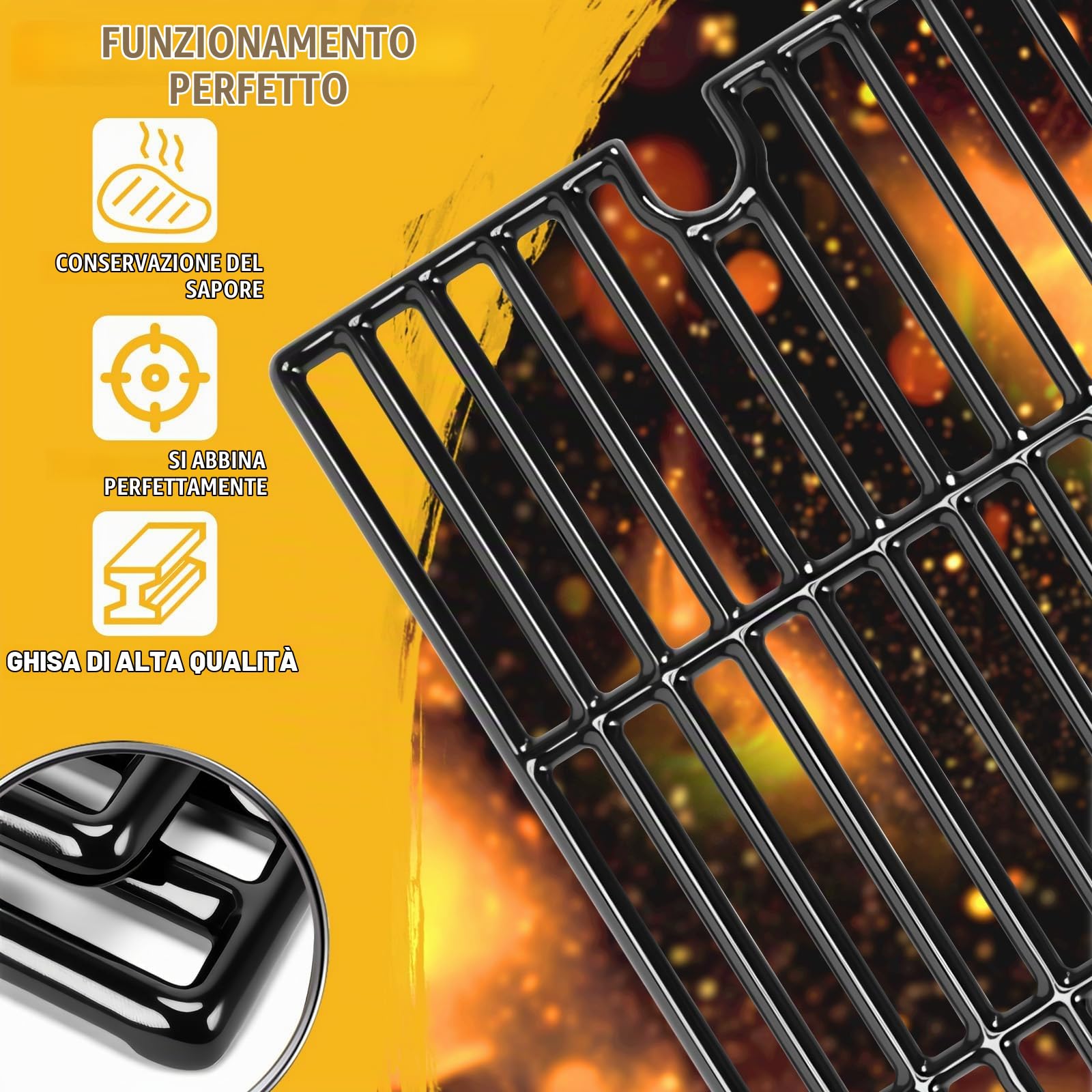 GFTIME Griglia in ghisa 42 x 55 cm, griglia smaltata per barbecue a gas e carbone, ricambio in ghisa per Tepro Toronto, Taino Hero XL, Aktiva Angular, EL Fuego Montreal, 2 pezzi