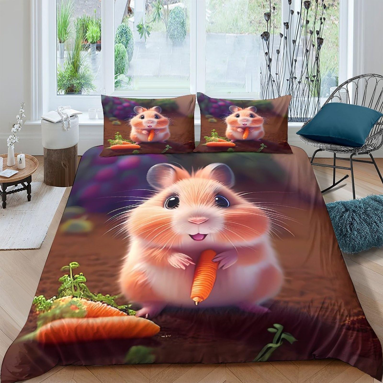 Ctjqhvkz Style-4 3D Printed Cute Hamster Fitted Sheet Microfiber Soft Breathable Carrot Bed Cover For Bedroom Dorm Room Decor Single（135X200cm）