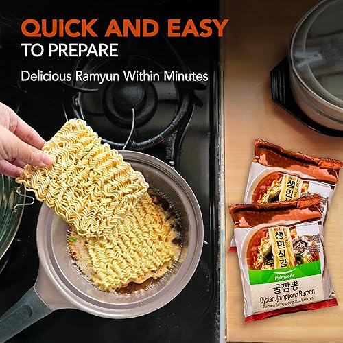Miniatura 11 de Pulmuone - Fideos coreanos Ramyun no fritos, paquete de 4 fideos instantáneos coreanos sabor Jjamppong - Fácil de cocinar auténtico ramen coreano