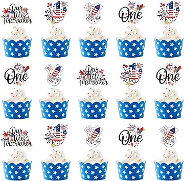 24Pcs Little Firecracker First Birthday Cupcake Toppers
