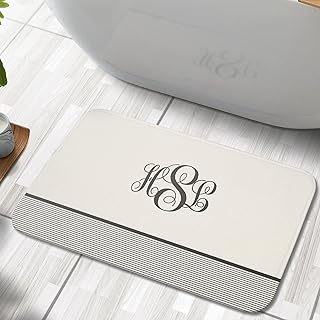 Monogrammed Farmhouse Stripes Bath Mat, Custom Country Monogram Bath Mat, Personalized Fast Drying Shower Rug, Aesthetic Non-Slip Memory Foam Bathroom Floor Mat, Housewarming Gift Idea