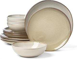 897208 Organic Shades 12-Piece Dinnerware Set, Oatmeal