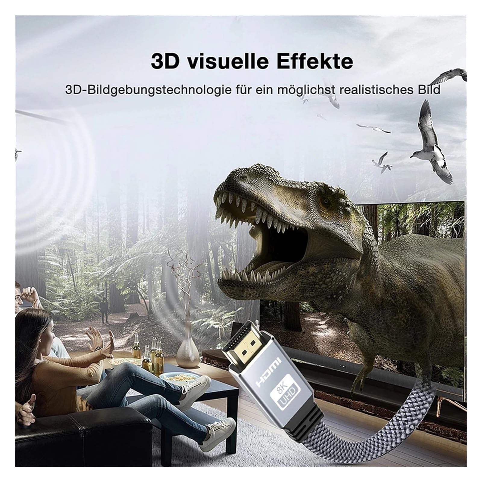 Câble Tressé HDMI 2.1 Plat 8K À 60 Hz 4K À 120 Hz 144 Hz, Haute Vitesse De 48 Gbit/s, 3D EARC HDCP 2.2 Et 2.3 Pris En Charge(6.6FT-2M-78.7inch)