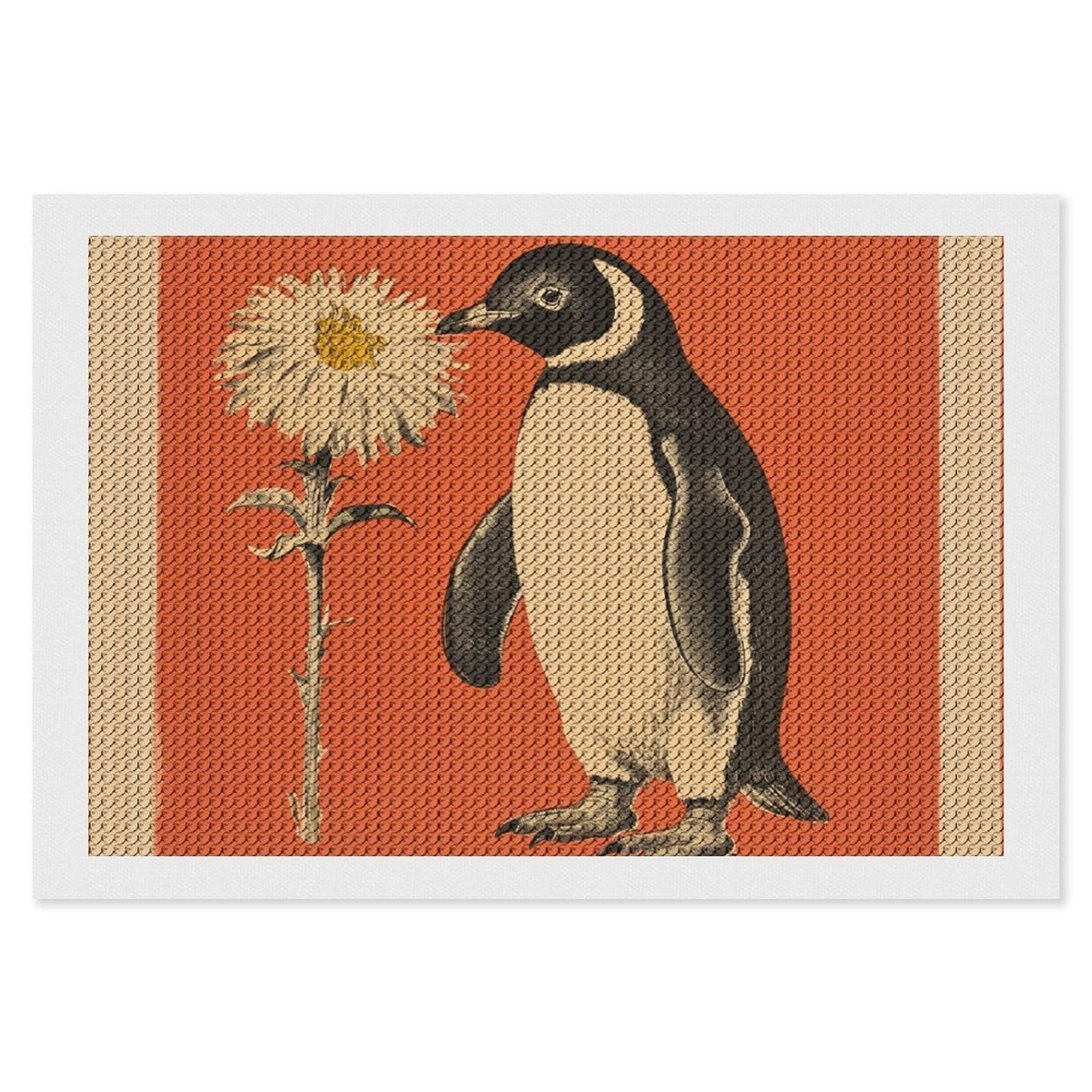 NONHAI Diamond Painting Kits for Adults - DIY Diamond Art Kits for Beginners - Full 5D Paint Drill Diamond Dots Paintings- A Flower and Penguin Diamonds Pictures Gem Art and Craft Wall Decor 8"x12"