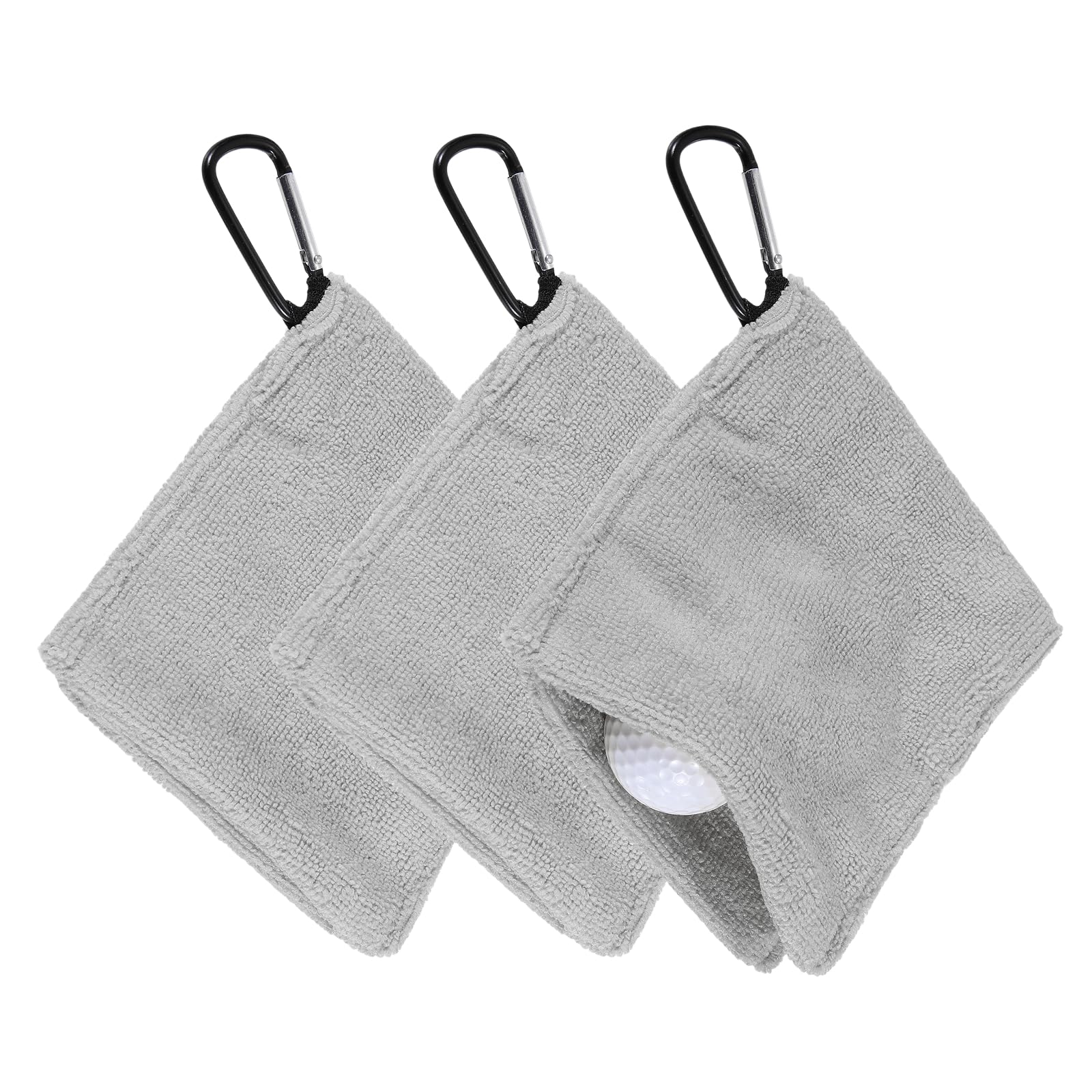 YELARXI Golf Ball Towel, 5.5 x 5.5 Inch Microfiber Small Golf Towel for Pocket with D Clip, 3 Pack & Gray - Fitting For(Carts/Clubs/Bags/Course Exercise)