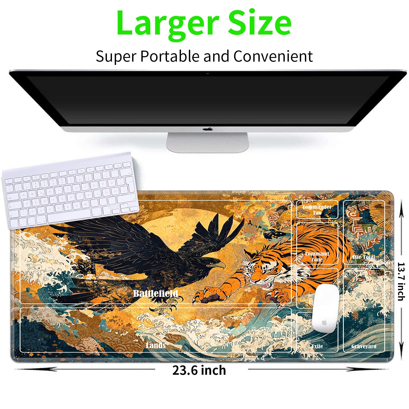 JANENFNA Playmat 24" x 14" with Magic Zones for MTG Card Game Playing Board Game Mat for Card Breaking Commander Deck Gaming Card Game Battles Mat with Storage Bags - Image 6