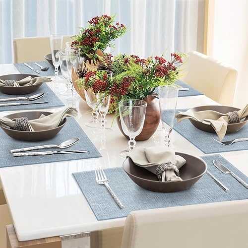 Miniatura 7 de Juego de 6 manteles individuales de piel sintética lavables para mesa de cocina, resistentes al calor, impermeables, fáciles de limpiar,