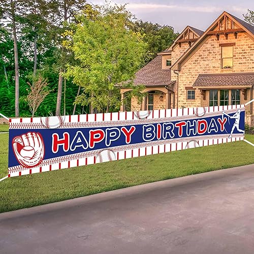 ANATANOWOR Decoraciones de fiesta de béisbol, decoraciones de cumpleaños para fiesta de béisbol, pancarta de feliz cumpleaños (118 x 20 pulgadas)