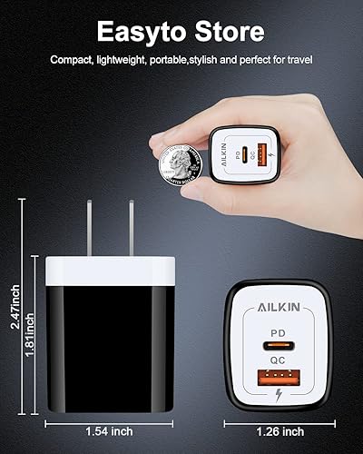 Miniatura 4 de Paquete de 3 cargadores USB tipo C, enchufe de pared USB-C de doble puerto 20 W PD y QC3.0 USB A bloque de carga rápida para Samsung Galaxy