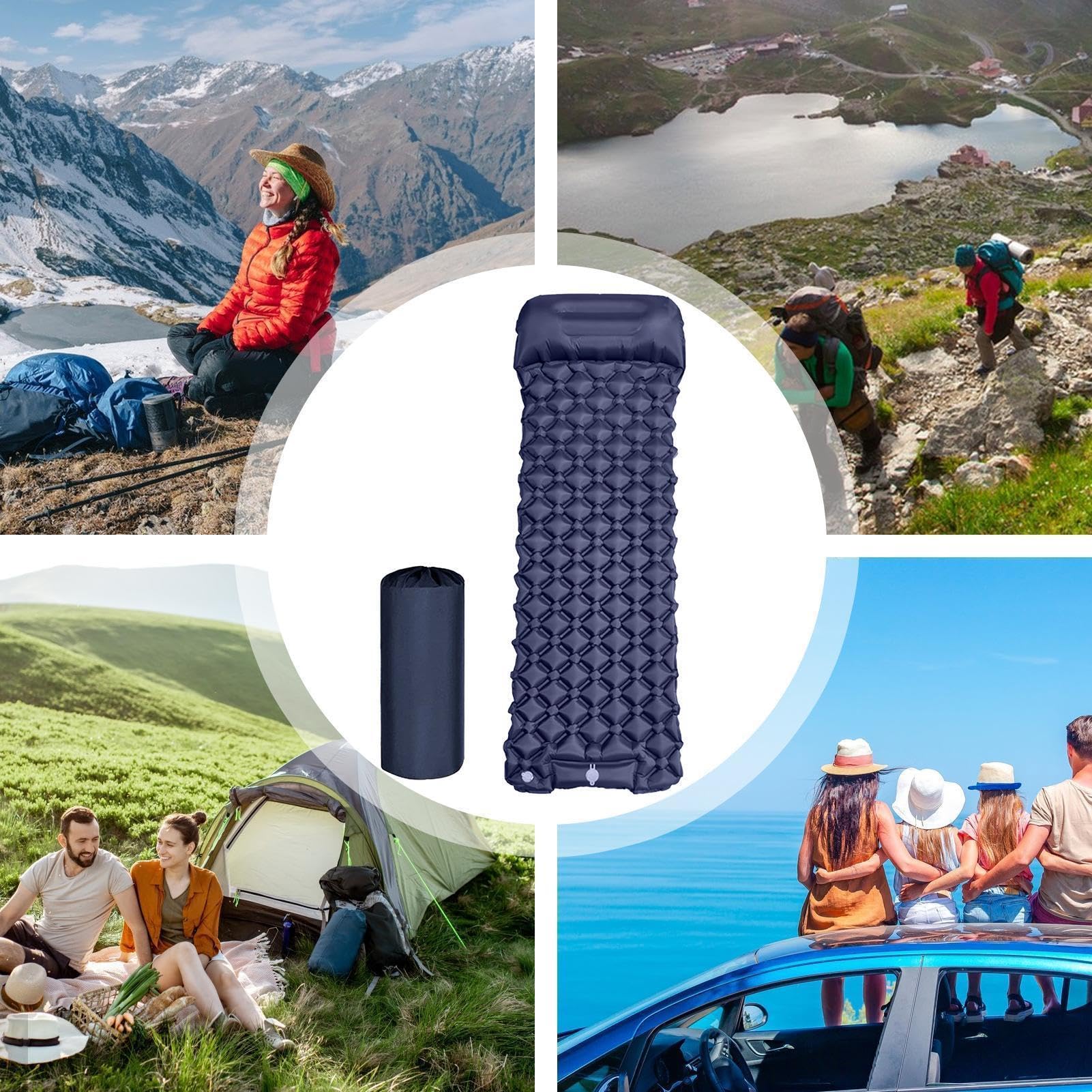 Colchón de camping – Colchoneta inflable impermeable para dormir plegable portátil para una sola persona, ideal para viajes y aventuras al aire libre
