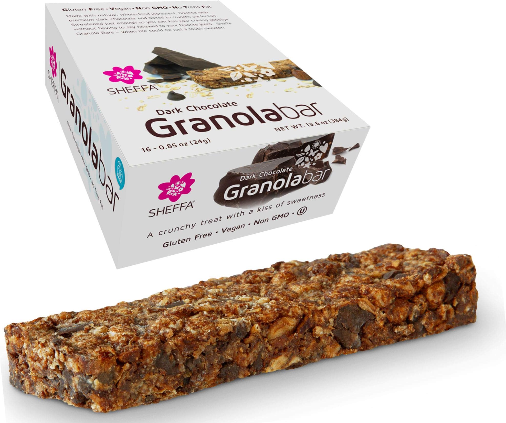 Sheffa Granola Bars Dark Chocolate 0.85 Oz (Pack Of 16) Healthy Crunchy Kind Of Snack Kosher Gluten Free Vegan Low Sodium, Calorie, Carbs for Weight Wacthers Coffee Cereal Breakfast Work Diabetics