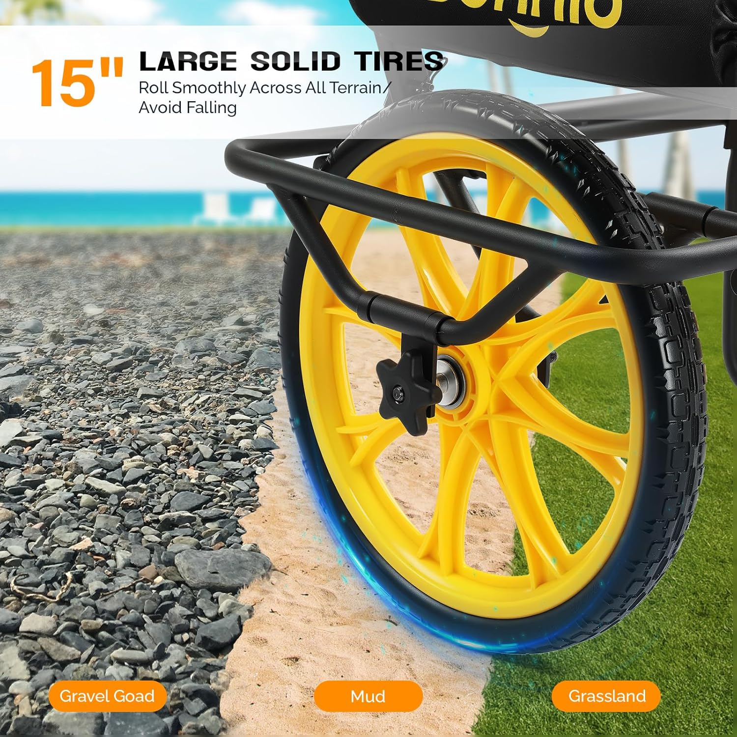 Bonnlo Canoe Kayak Cart, All-Terrain Trolley Carrier with 15" Large Solid Wheels, 330lbs Heavy Duty Transport Kayak Trolley, Adjustable 4 Postions (8.66"-19.69") to Fit Small Boats