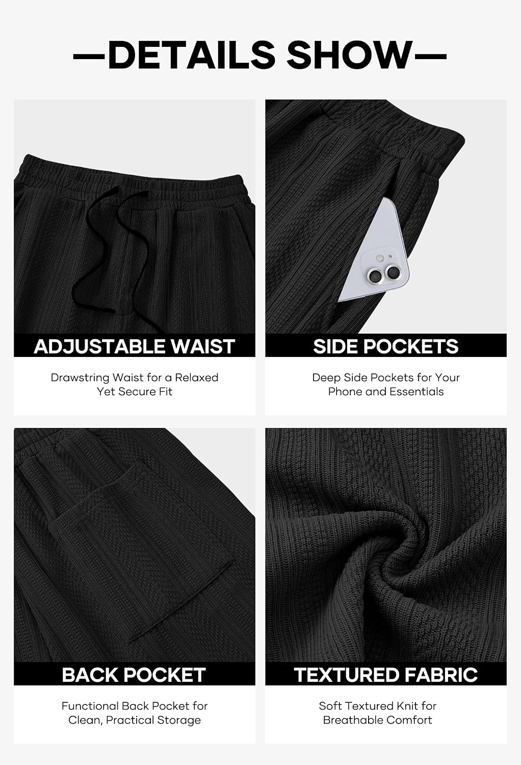 Mens Textured 7'' Shorts Summer Vacation Elastic Waist Drawstring Casual Beach Shorts with Pockets (S-XXL)