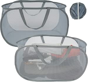 Lot De 3 Paniers à Linge Pliable Maille Bleue - Belle Vous Range Linge Et Jouets Avec Poignées