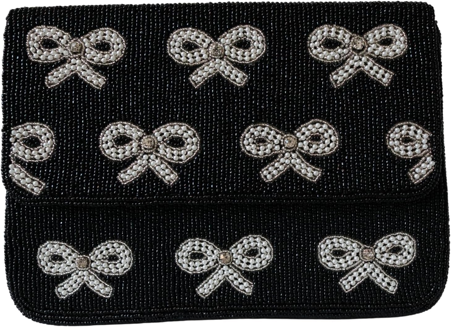 Elegant Black Beaded Shoulder Bag with Bow Accents, Chic Formal & Casual Occasions, Lightweight & Durable (Bow Elegance) - Image 4