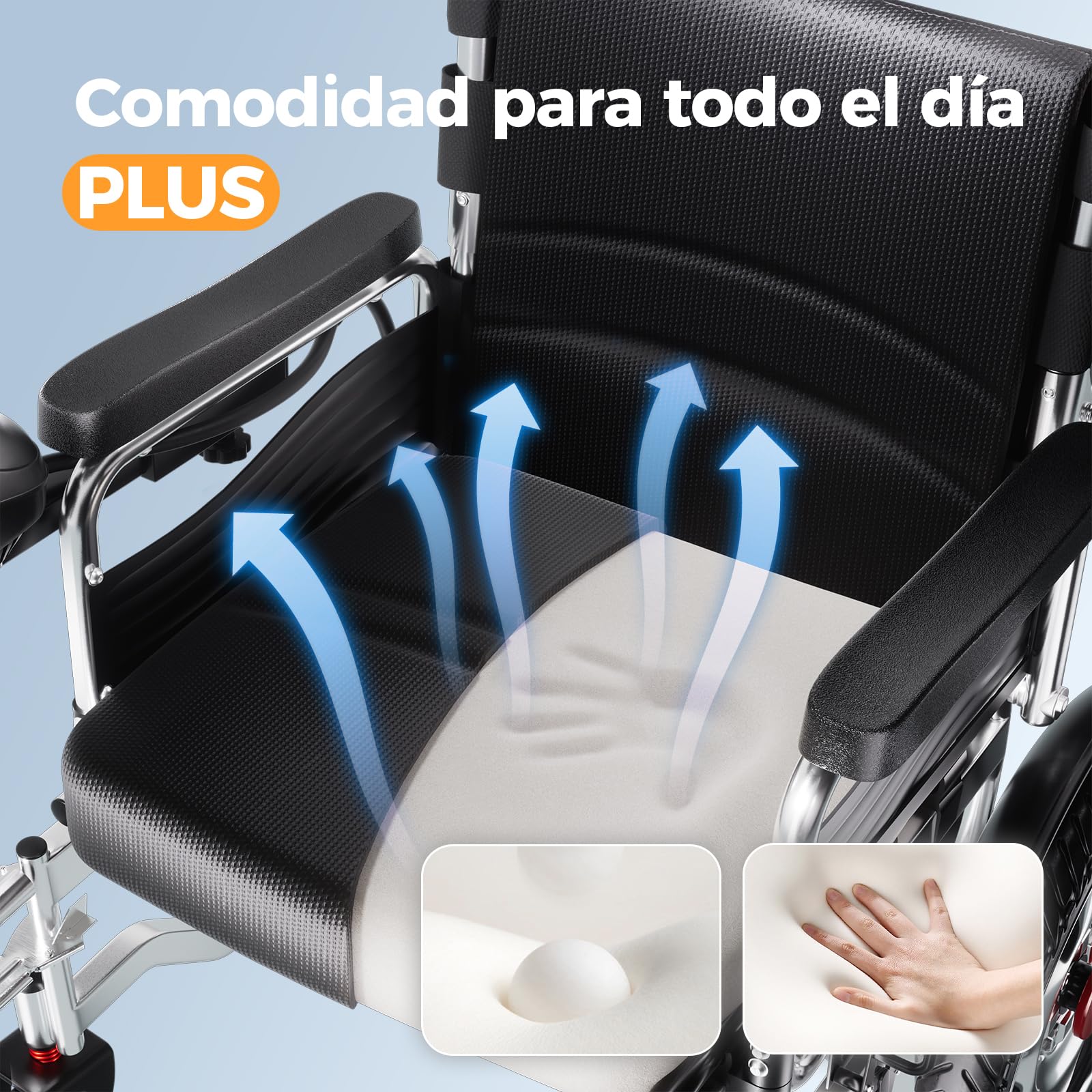 2026 silla de ruedas eléctrica plegable todo terreno, silla eléctrica ligera para mayores, asiento de 50 cm de ancho, autonomía 25 km Capacidad de carga 150 kg, 500W de Potencia