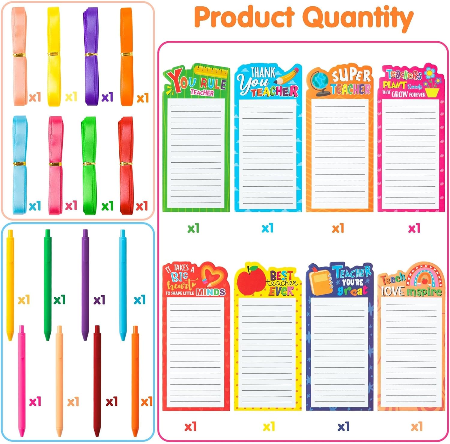 24P Teacher Notepads with Pen Teacher Appreciation Gifts, Motivation Positive Journal with Flower Pattern Border Portability Pocket Notebook, Teacher's Day Birthday Gift Office Home Present Supplies