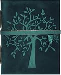 LEATHER VILLAGE Tree of Life Leather Bound Vintage Journal for Men & Women - Book of Shadows - 6 X 4 inches - Antique Deckle Edge Handmade Watercolor Paper – Turquoise