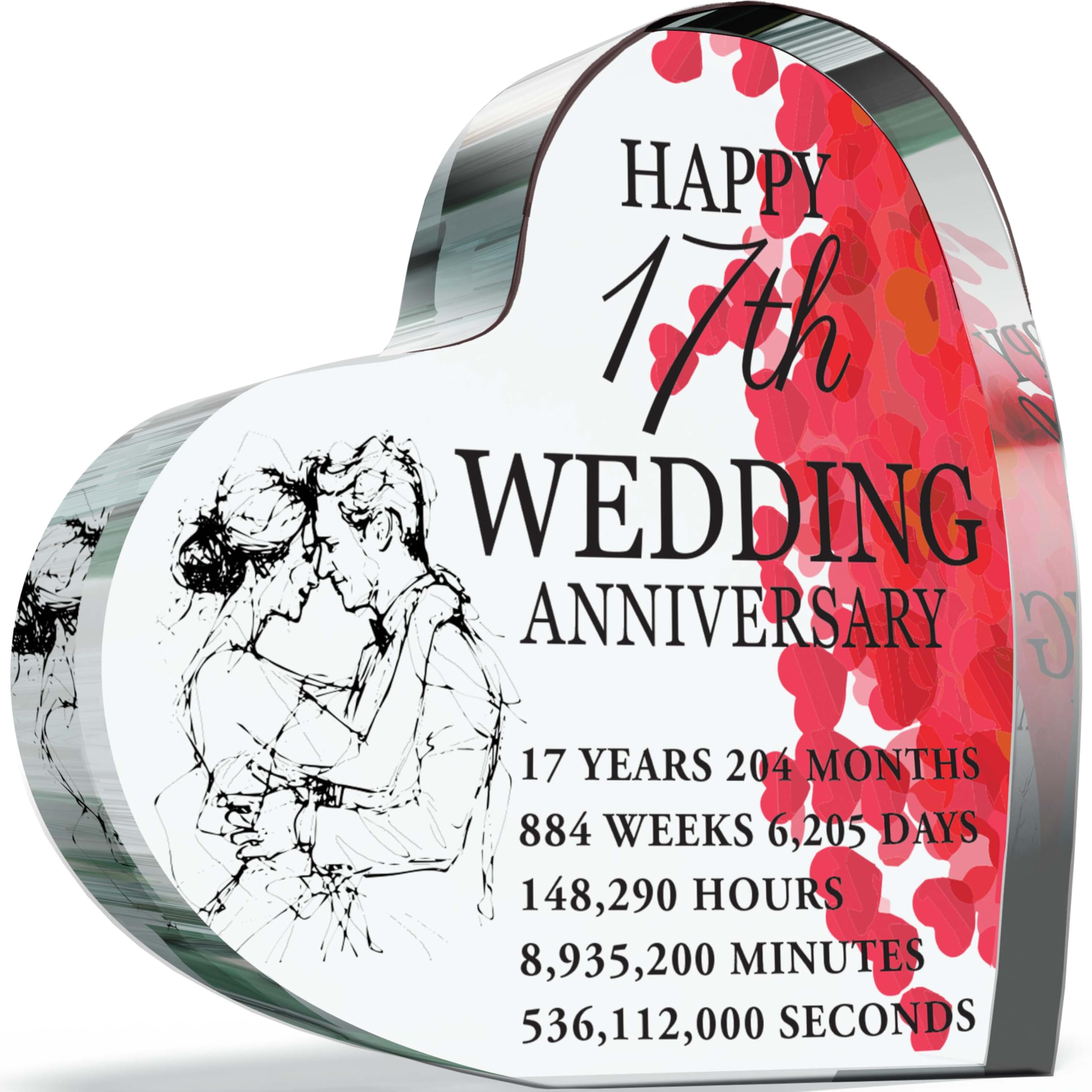 Giftzie Women's 17Th Anniversary Acrylic Heart Plaque For Wife Or Husband