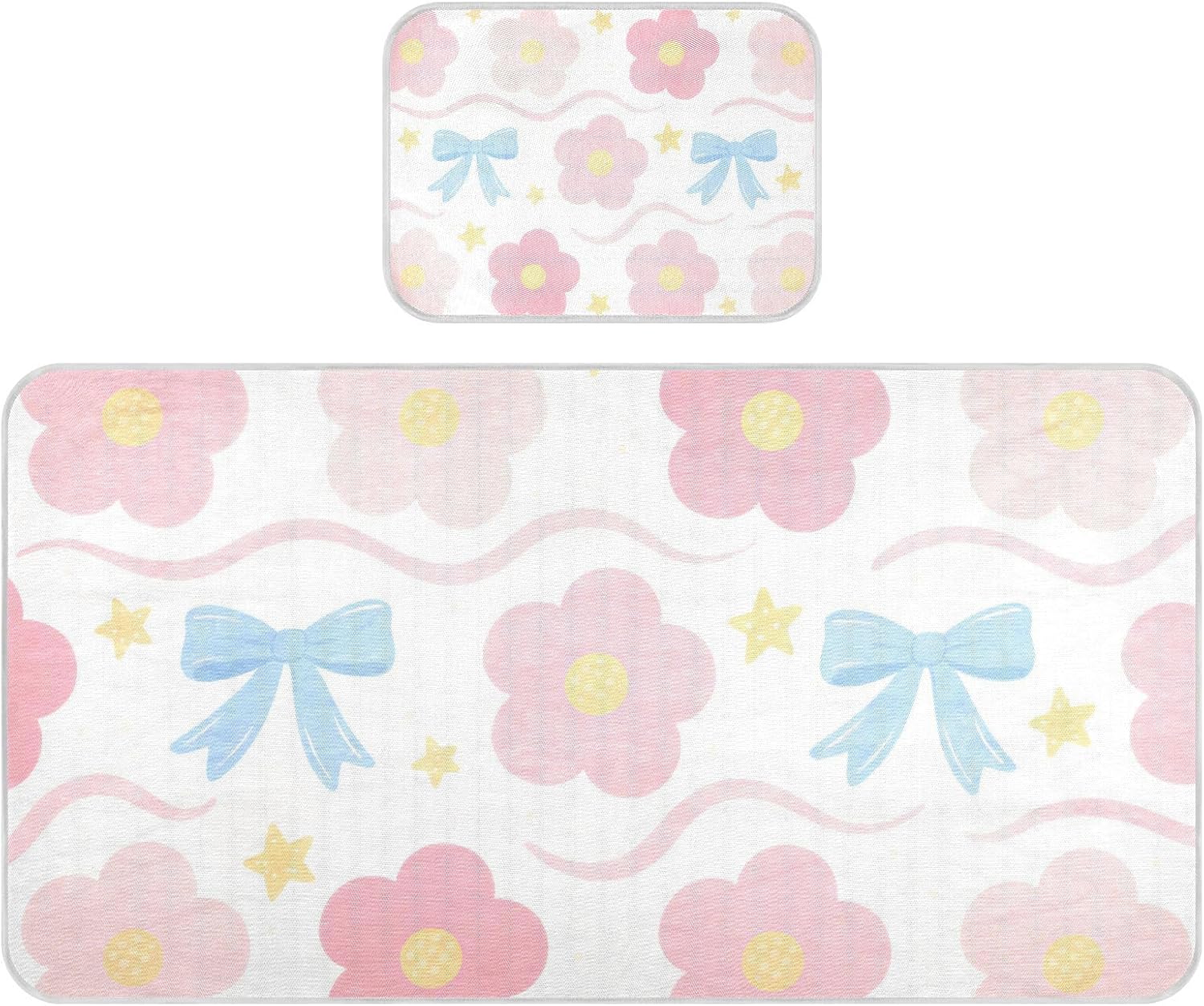Cartoon Pink Floral Pattern Cooling Baby Toddler Bed Mattress 28" x 52" Washable Mattress Protector pad for Kids, Adult