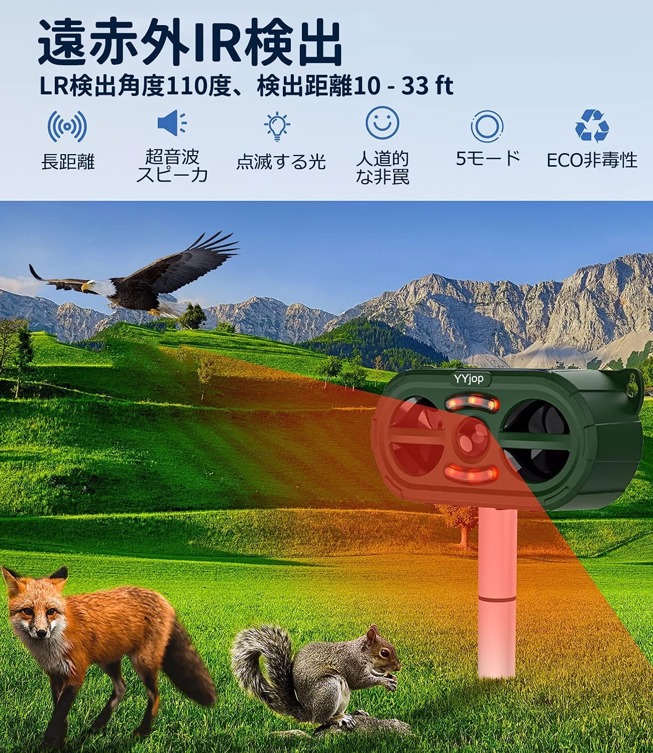 Amazon 多機能 超音波 動物撃退器 猫よけ 害獣撃退 超音波 ソーラー充電 5つ撃退モード Usb充電 電池給電 Ip66防水防塵 猫よけグッズ 糞被害 鳥害対策 猫除け 鳥除け 犬除け ネズミよけ Diy 工具 ガーデン