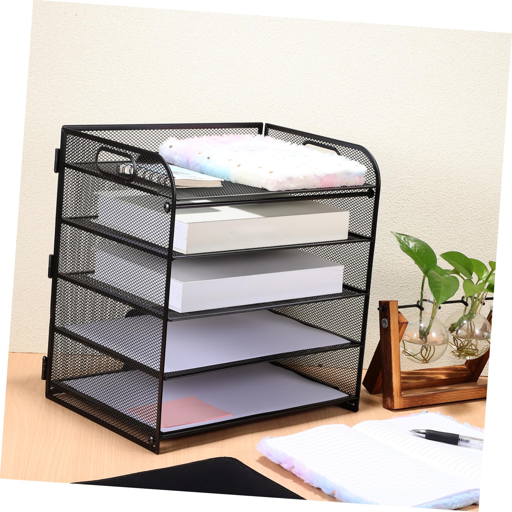 Artibetter Organizzatore Facile da Usare per 5 Livelli in Acciaio al Carbonio Struttura a Rete Nero, Porta Documenti da Tavolo per Documenti da Scrivania Ufficio