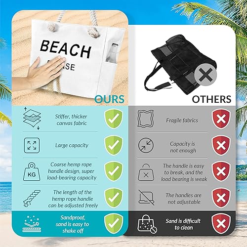 Miniatura 5 de TESALATE Bolsa grande de lona para playa con cremallera para mujer, para nadar, viajar, ir de compras, gimnasio y vacaciones en la playa
