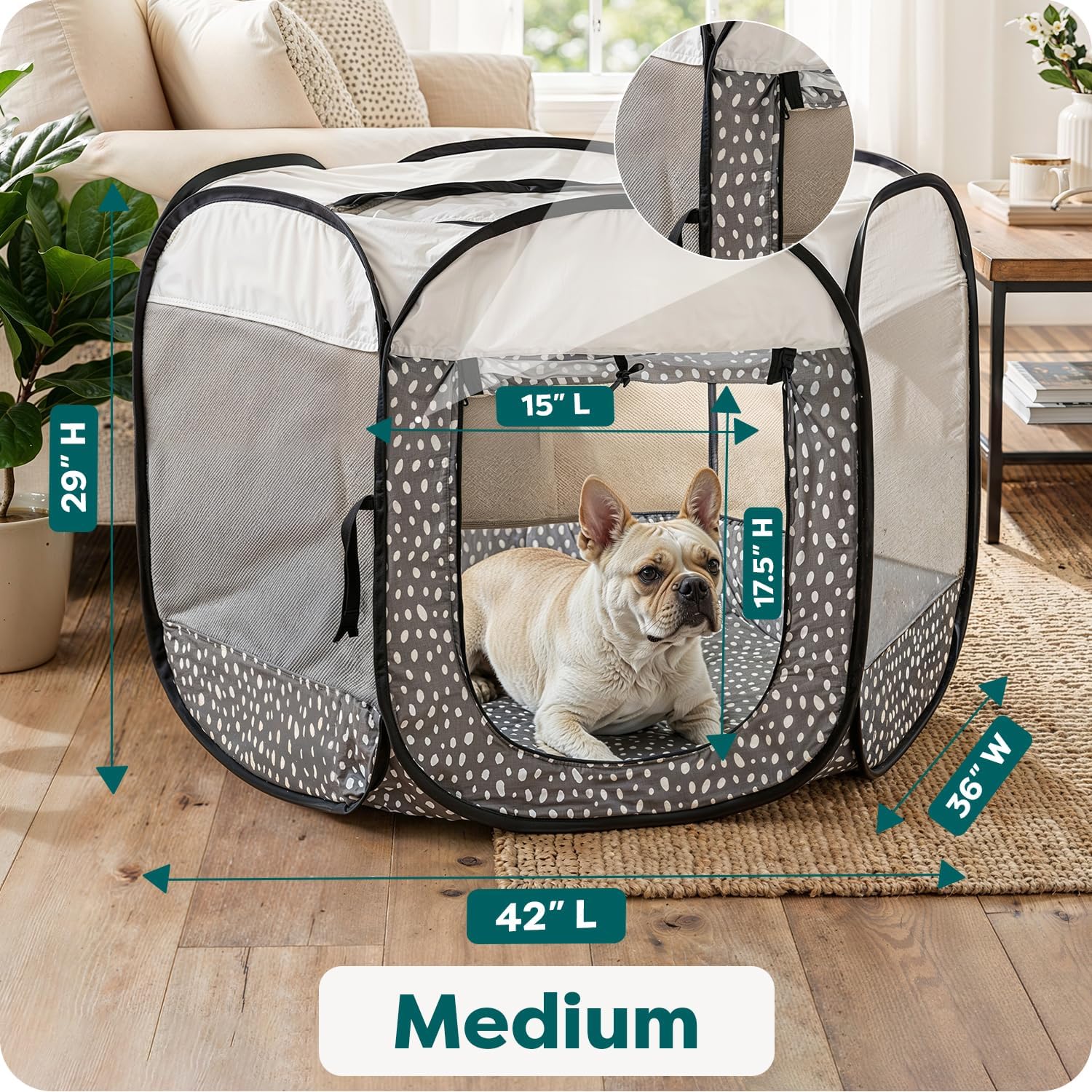 FurHaven Portable Pet Playpen for Dogs & Cats, Foldable Indoor Kitten Playpen with Mesh Sides, Pop Up Travel Dog Pen, Medium, Gray Pebbles