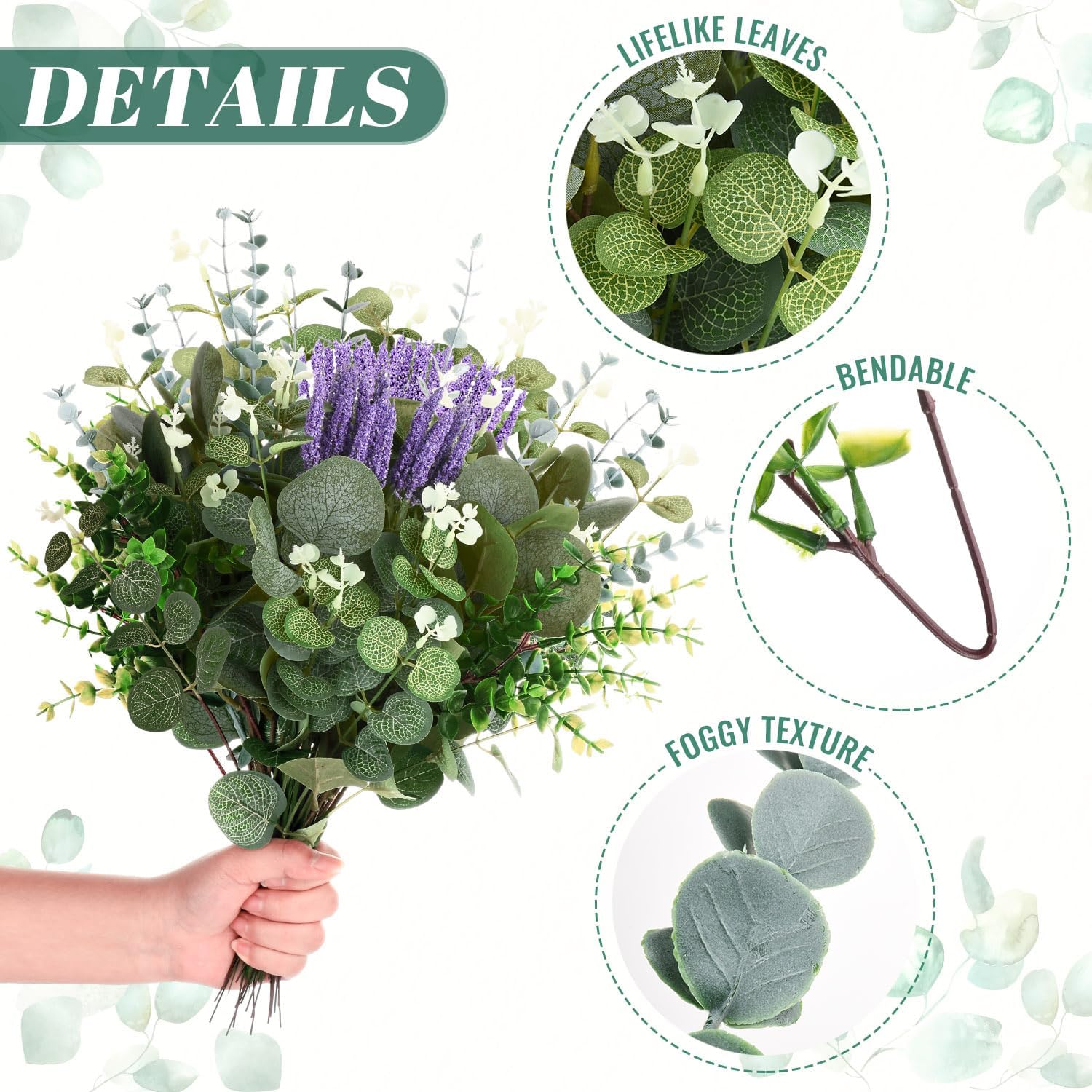 84 Pcs Artificial Eucalyptus Stems and Lavender, Bulk Fake Silver Dollar Eucalyptus Leaves Stems Eucalyptu Bundle Faux Spray for Bouquets Floral Arrangement Wedding Home Decor 5 Kinds Mixed