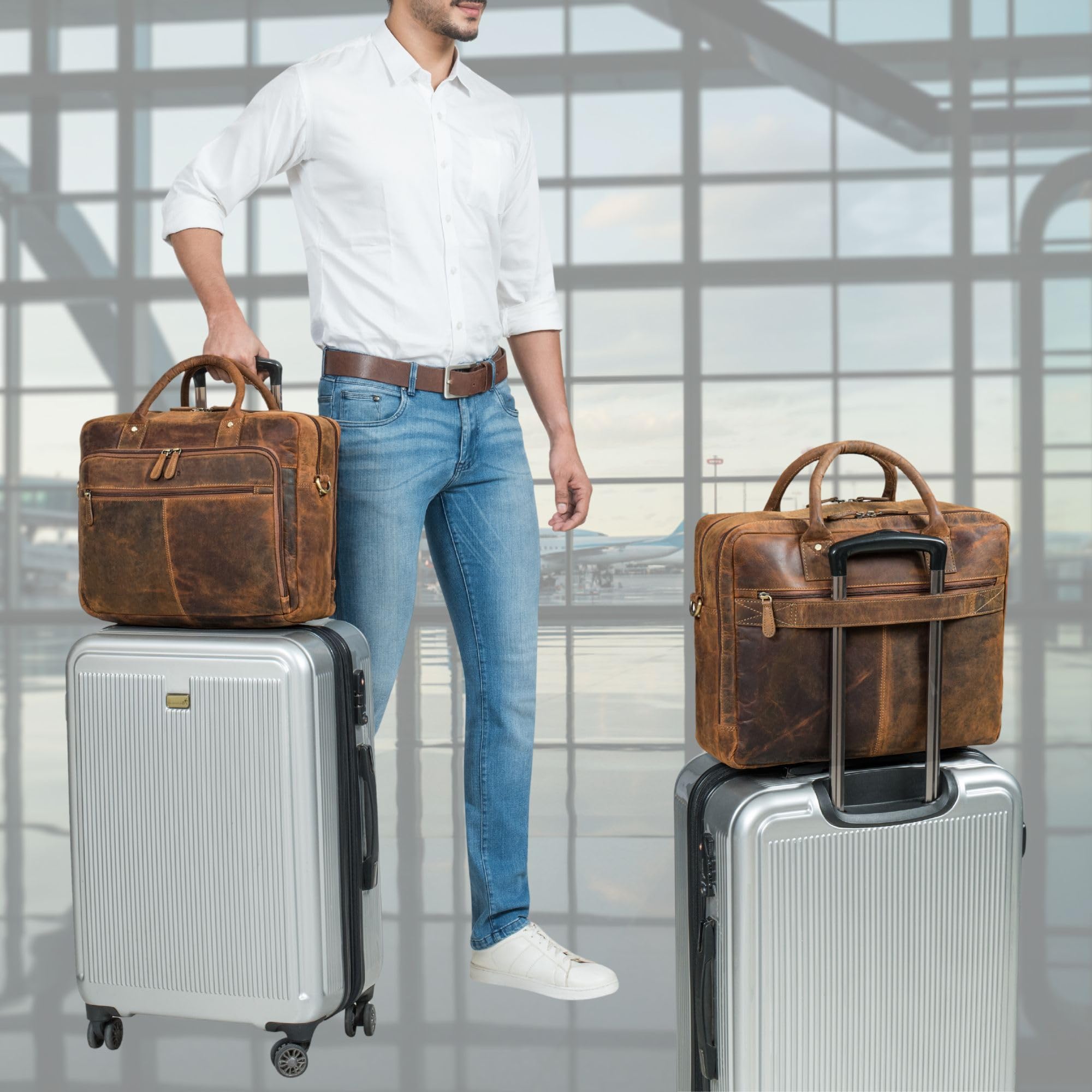 STILORD "Jerome Aktentasche Leder Herren Schwarz Businesstasche mit Laptopfach 15,6 Zoll Laptoptasche Echtleder Arbeitstasche Männer Bürotasche Ledertasche Lehrertasche
