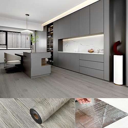 Miniatura 1 de Azulejo de vinilo autoadhesivo impermeable para transferencia de baño, cocina, sala de estar, dormitorio (grano de madera gris natural) (23.7 x 118