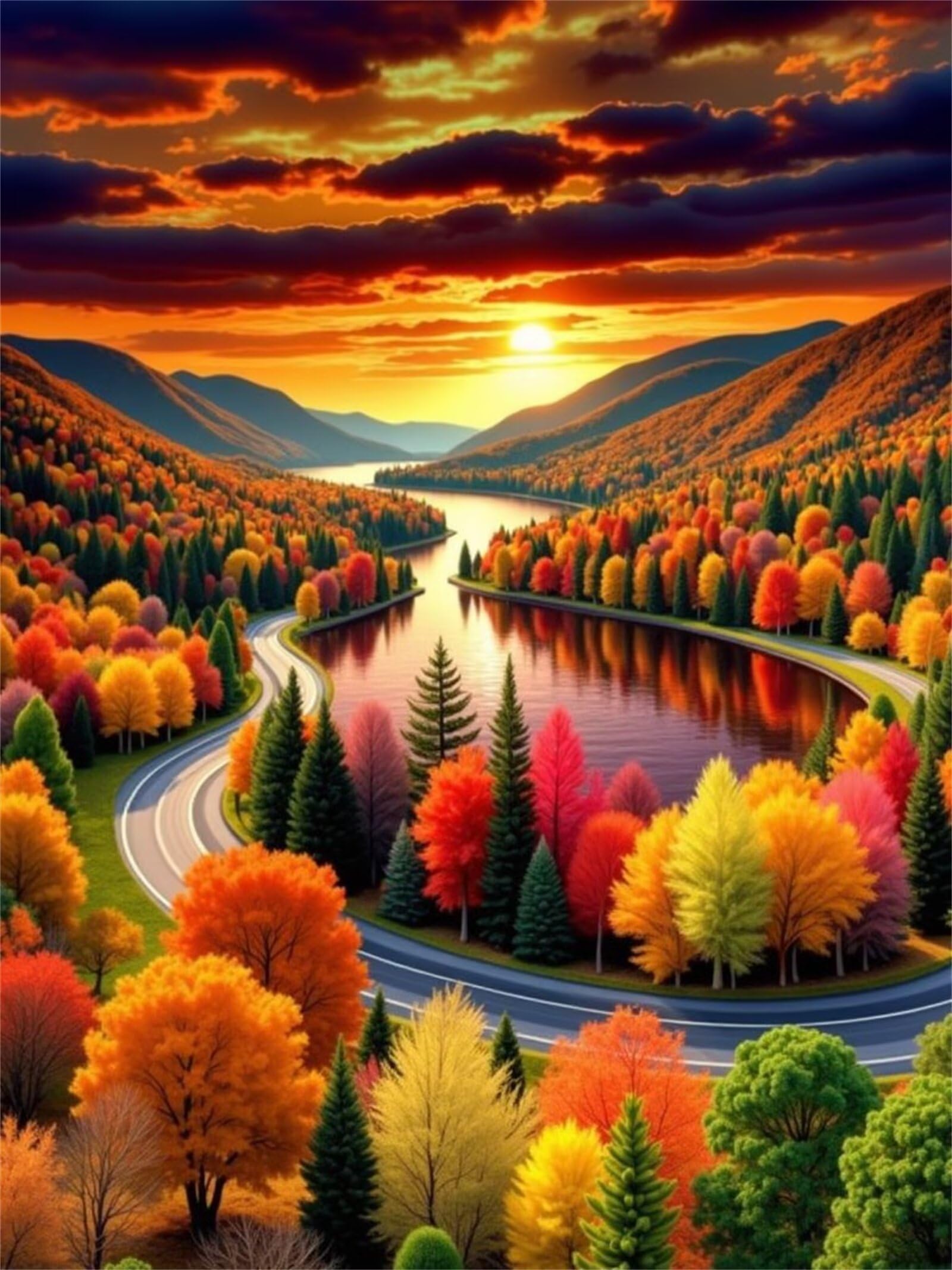 Puzzle 700 sztuk dla dorosłych, DIY Puzzle Art, Puzzle Stymulujące Zabawki Edukacyjne Wystrój Domu (Jesienne Drzewa Na Obrzeżu Drogi)