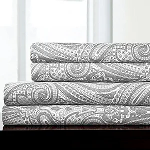California King Sheet Sets - Breathable Luxury Sheets with Full Elastic & Secure Corner Straps Built In - 1800 Supreme Collection Cal King Deep Pocket Bedding, Sheet Set, California King, Paisley Gray
