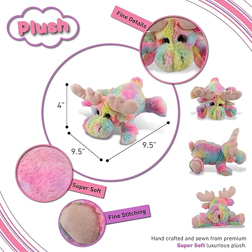 Miniatura 3 de DolliBu Peluche de alce mentiroso arcoíris – Juguete de peluche suave y abrazable, adorable juguete de peluche de vida silvestre, lindo regalo