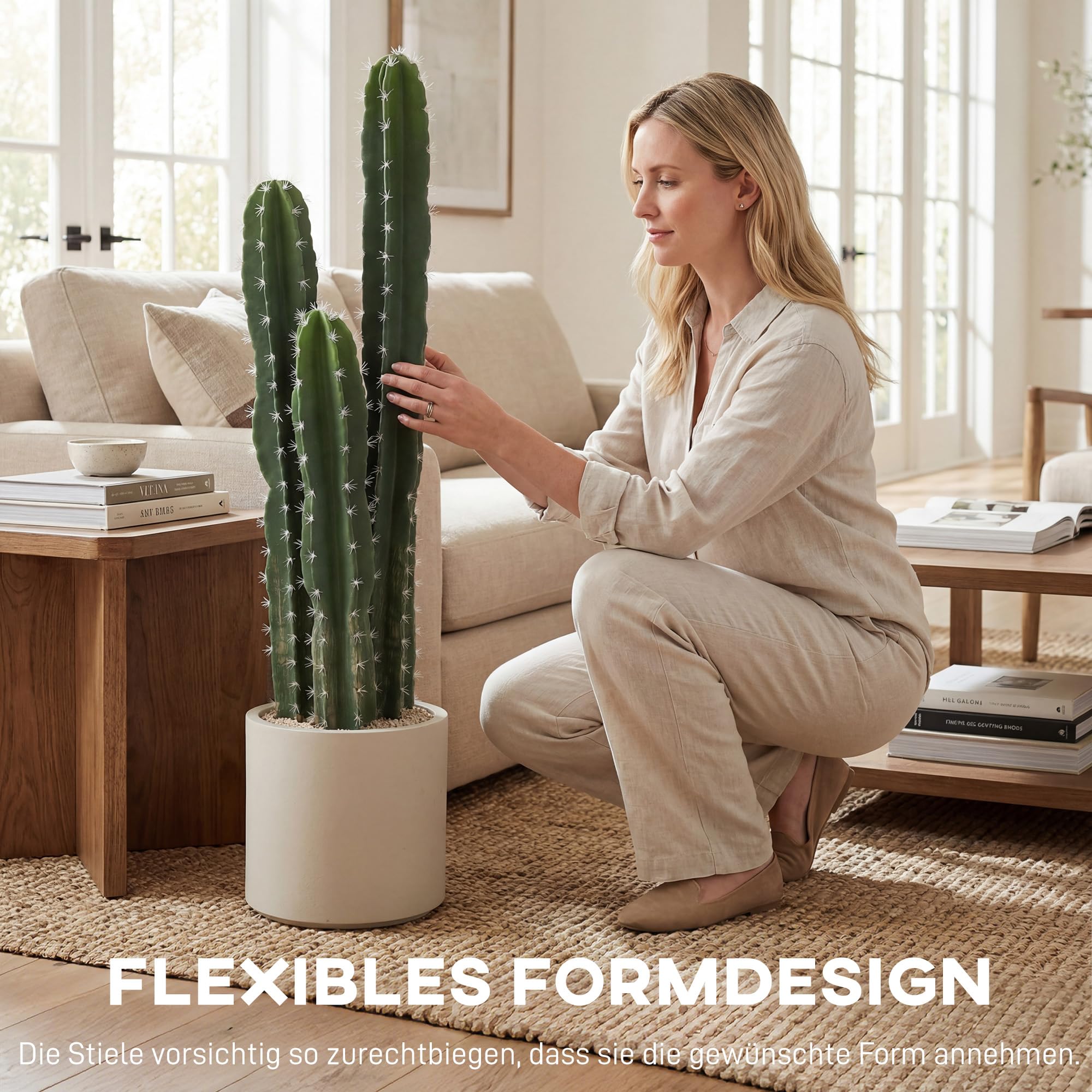 HOMCOM Pianta artificiale di cactus, grande 95 cm, piante artificiali in vaso, cactus a colonna, come vero cactus, decorazione per casa, ufficio, regali di inaugurazione della casa