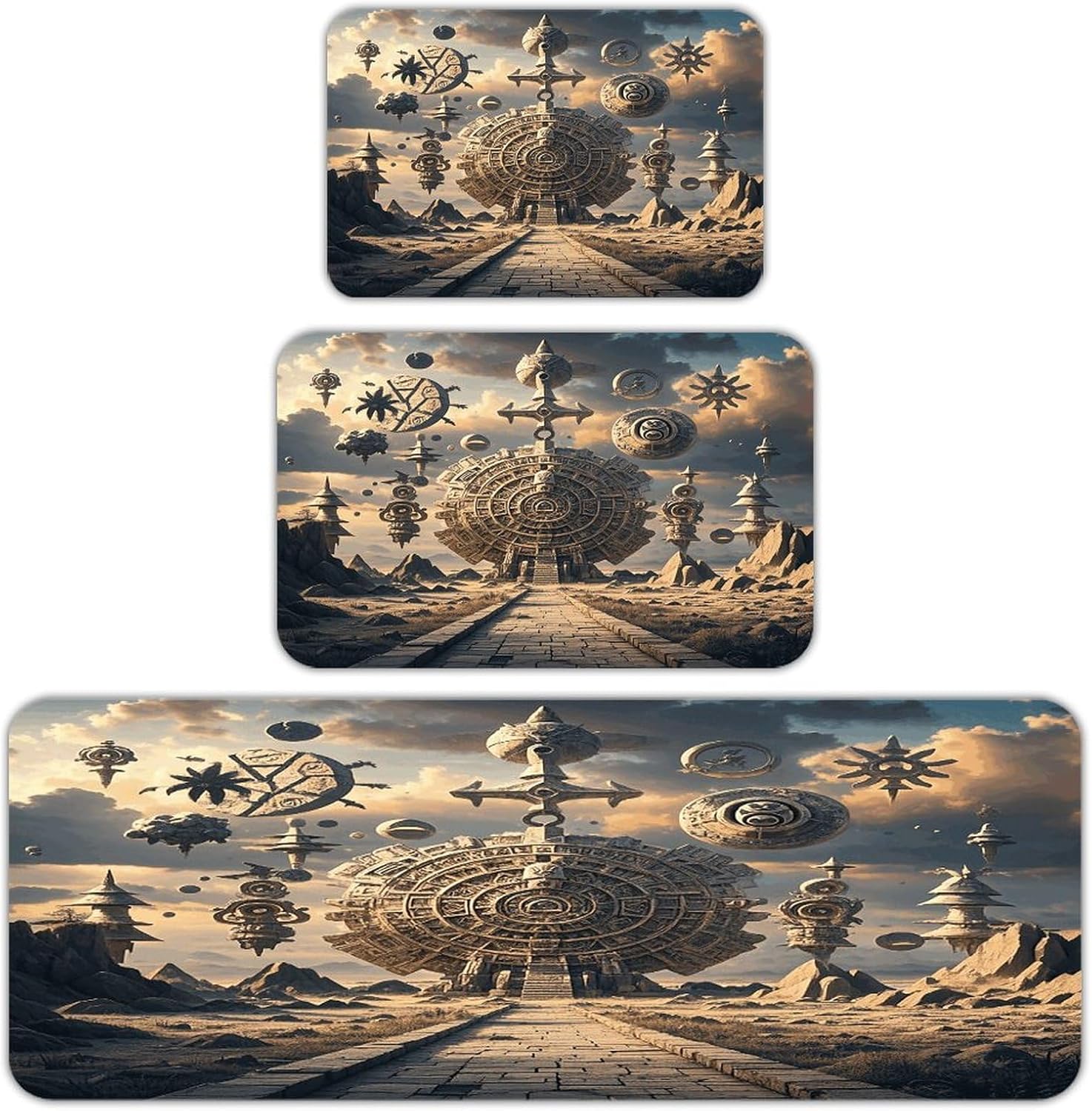 Mayan Calendar End of The World Kitchen Mat Set of 3 Waterproof Floor Mats Non-Slip Kitchen Rugs Premium Flannel Rug Heavy Duty Standing Mat for Kitchen Home Bathroom Laundry