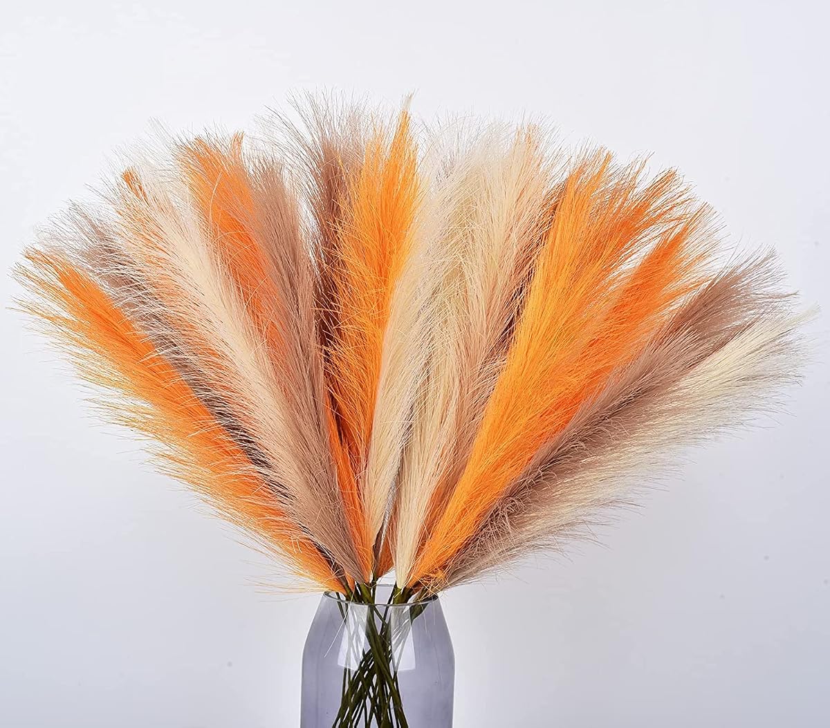 LSKYTOP Decoración de hierba de pampa naranja, 23 pulgadas, 12 ramos de hierba de pampa artificial, flor de pampa falsa para el hogar, sala de estar, dormitorio, decoración de jarrón