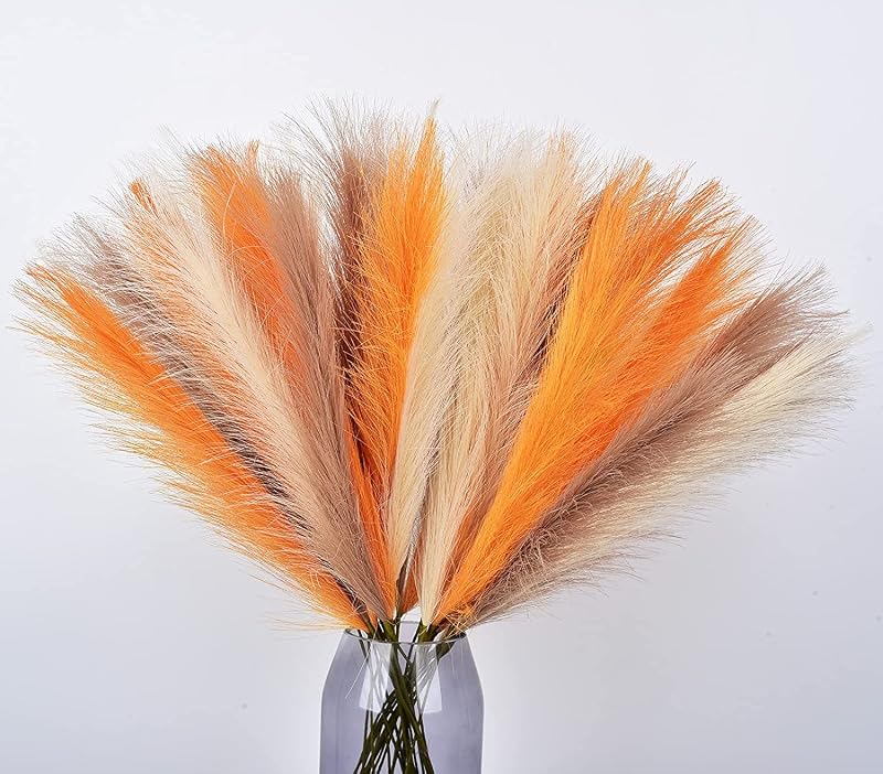 LSKYTOP Decoración de hierba de pampa naranja, 23 pulgadas, 12 ramos de hierba de pampa artificial, flor de pampa falsa para el hogar, sala de estar, dormitorio, decoración de jarrón