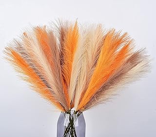 LSKYTOP Orange Pampas Grass Decor,23Inch 12pcs Faux Pampas Grass Bouquets Artificial Pampas Fake Pampas Flower for Home Living Room Bedroom Vase Decor
