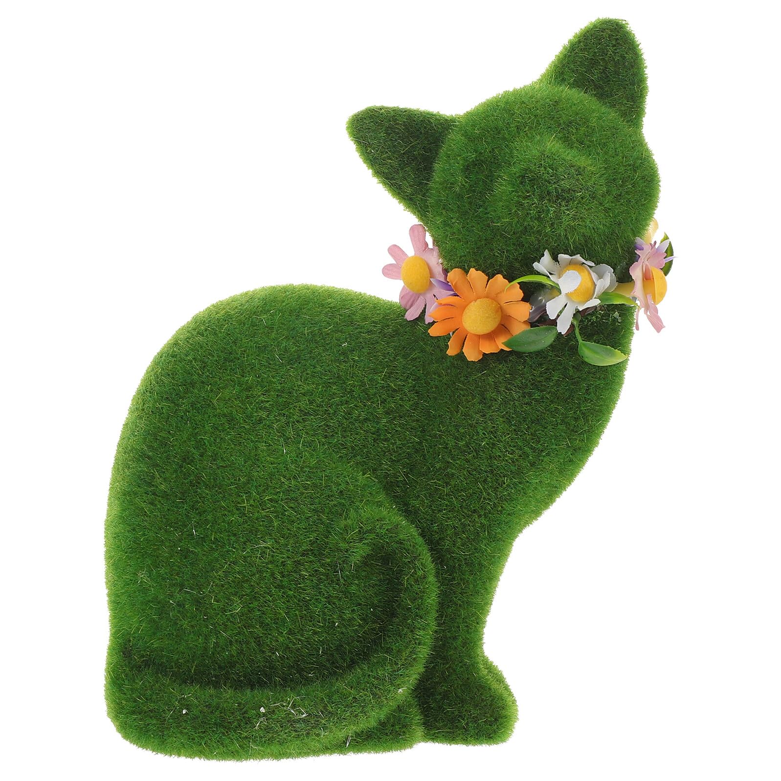Statue de chat floqué vert pour décoration de jardin extérieur