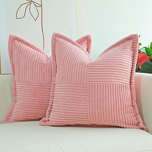 JOJUSIS Juego de 2 fundas de almohada de pana con empalme, súper suaves, bohemias, a rayas, decorativas, con textura, para sofá de primavera, sala