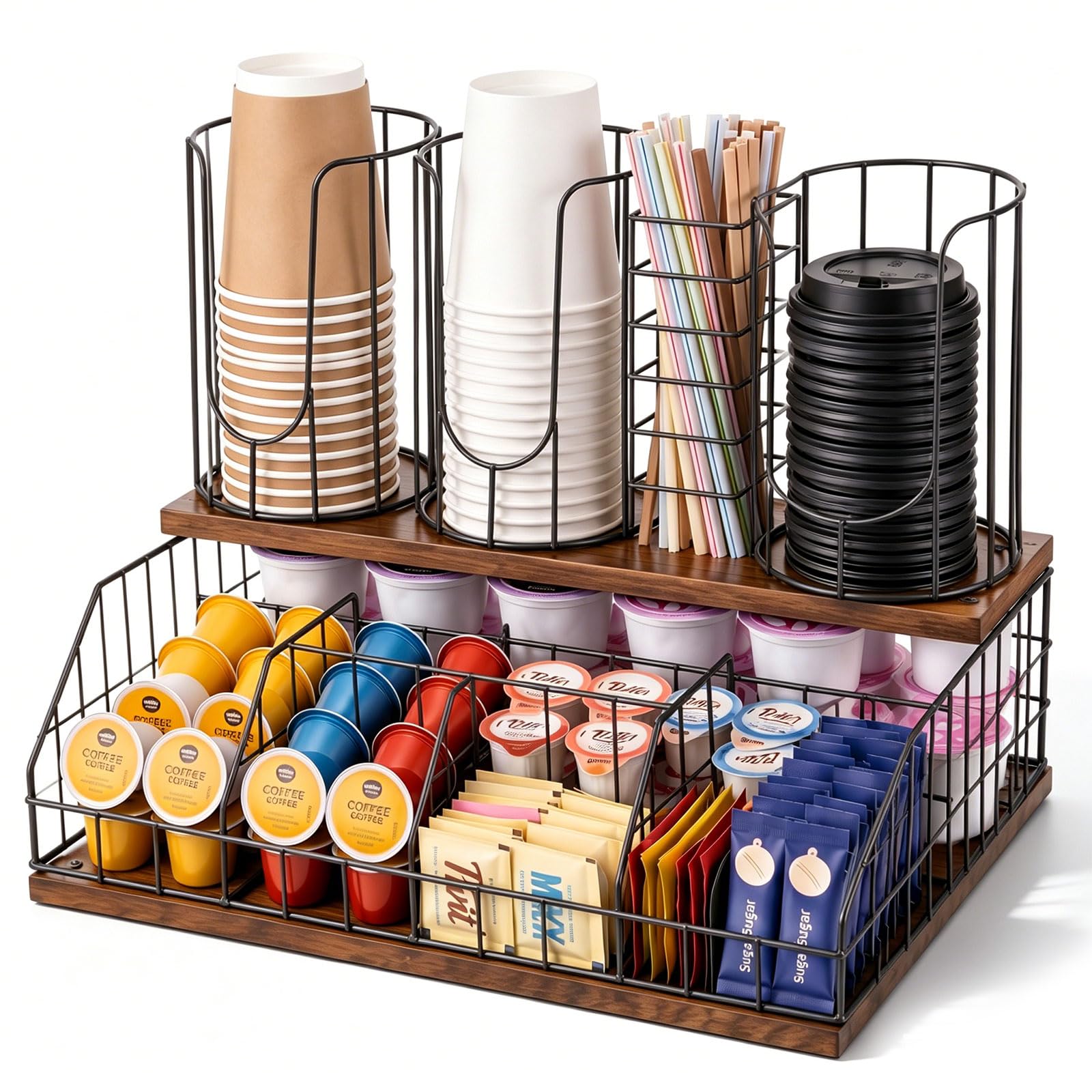 Geelin Coffee Cup and Lids Organizer with 4-compartment Double Layer