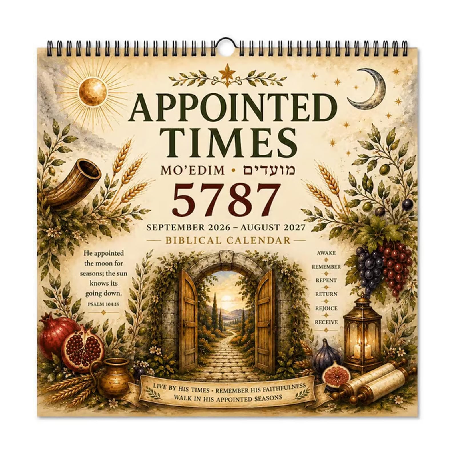 Biblical Hebrew Calendar 5787, 2026-2027 Appointed Times Wall Calendar, Feast Days, Hebrew Dates and Shabbat, Scripture-Inspired 12 Monthly Calendar for Home Room Office DeccorοΌ1pc