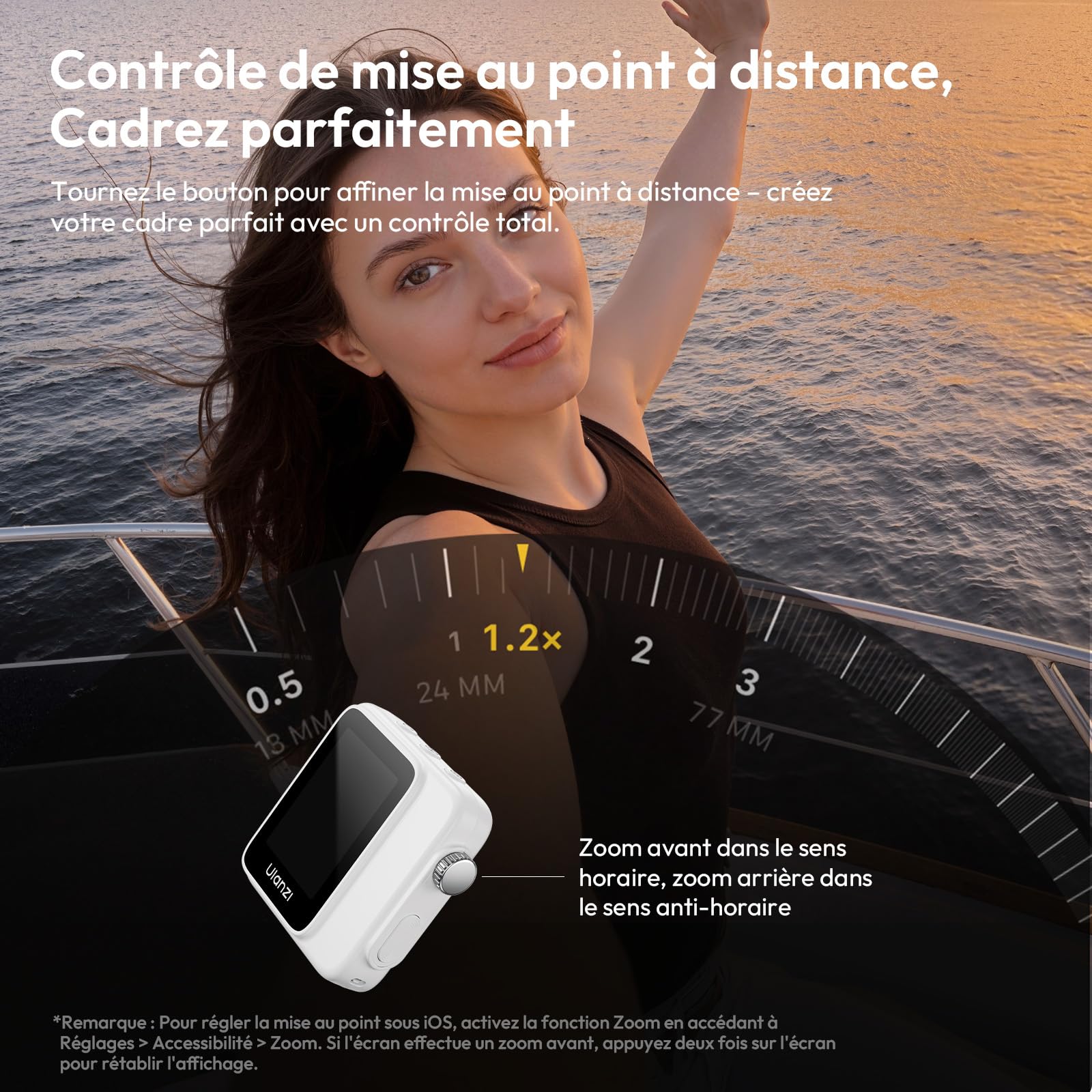 ULANZI VM02 Écran de moniteur de selfie pour iPhone et Android, moniteur de caméra arrière magnétique sans fil avec bouton de mise au point à distance, batterie 1000 mAh pour Vlog/diffusion en direct